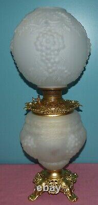 Antique Victorian GWTW Kerosene Oil Lamp Frosted Glass Grapes