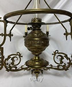 Antique Victorian Gilt Brass Bronze Kerosene Oil Lamp Chandelier 10 Light Elec