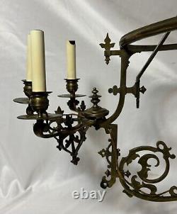 Antique Victorian Gilt Brass Bronze Kerosene Oil Lamp Chandelier 10 Light Elec