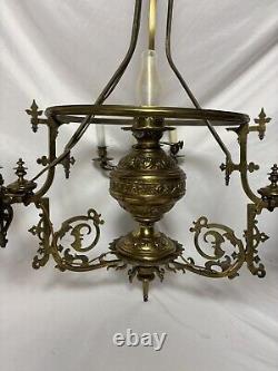 Antique Victorian Gilt Brass Bronze Kerosene Oil Lamp Chandelier 10 Light Elec