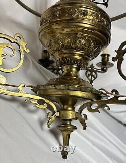 Antique Victorian Gilt Brass Bronze Kerosene Oil Lamp Chandelier 10 Light Elec