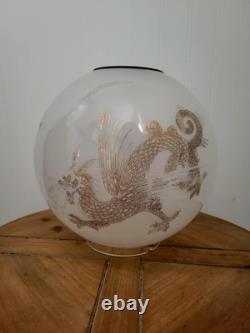 Antique Victorian Glass Dragon Ball Shade Globe GWTW Banquet Oil Kerosene Lamp