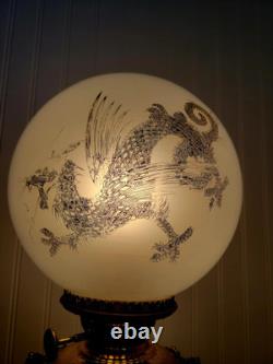 Antique Victorian Glass Dragon Ball Shade Globe GWTW Banquet Oil Kerosene Lamp