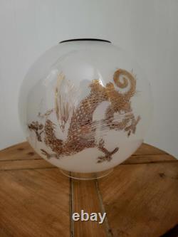 Antique Victorian Glass Dragon Ball Shade Globe GWTW Banquet Oil Kerosene Lamp
