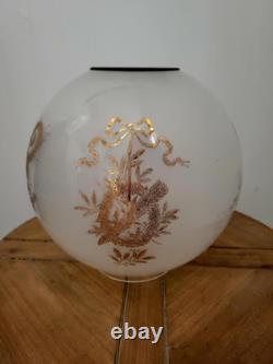 Antique Victorian Glass Dragon Ball Shade Globe GWTW Banquet Oil Kerosene Lamp