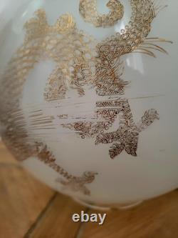 Antique Victorian Glass Dragon Ball Shade Globe GWTW Banquet Oil Kerosene Lamp