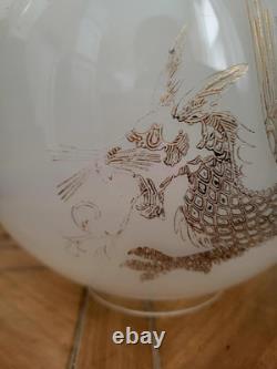 Antique Victorian Glass Dragon Ball Shade Globe GWTW Banquet Oil Kerosene Lamp
