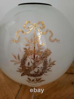 Antique Victorian Glass Dragon Ball Shade Globe GWTW Banquet Oil Kerosene Lamp