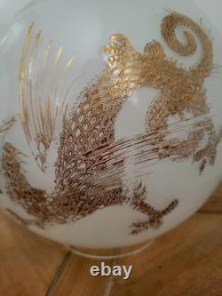 Antique Victorian Glass Dragon Ball Shade Globe GWTW Banquet Oil Kerosene Lamp