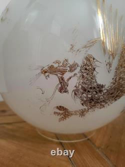 Antique Victorian Glass Dragon Ball Shade Globe GWTW Banquet Oil Kerosene Lamp