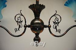 Antique Victorian Glass Gas Chandelier Old Eapg Hanging Oil Kerosene Lamp Gwtw
