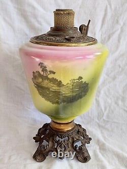 Antique Victorian Glass Saint Bernard GWTW Gone with the Wind Oil Lamp Base