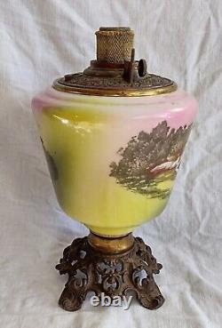Antique Victorian Glass Saint Bernard GWTW Gone with the Wind Oil Lamp Base