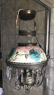 Antique Victorian Gone With The Wind Hanging Electric- Oil Lamp For Restoration