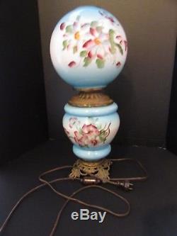 Antique Victorian Gone With The Wind Oil Lamp Electrified Converted Hand Painted