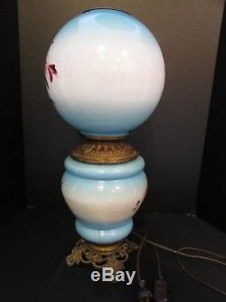 Antique Victorian Gone With The Wind Oil Lamp Electrified Converted Hand Painted
