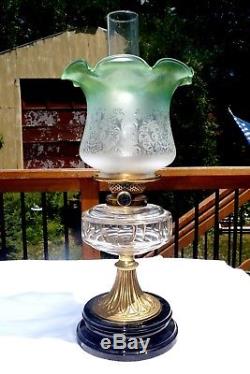 Antique Victorian Green Glass Tulip Shade Hinks Duplex Hurricane Oil Lamp GWTW