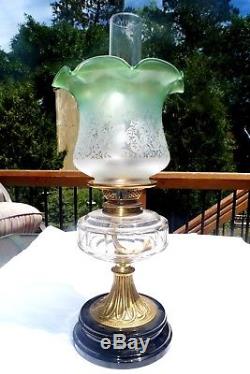 Antique Victorian Green Glass Tulip Shade Hinks Duplex Hurricane Oil Lamp GWTW