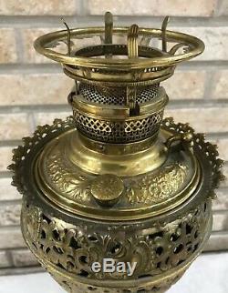 Antique Victorian Gwtw Oil Lamp Cranberry Torch Wreath Brass Edward Miller Juno