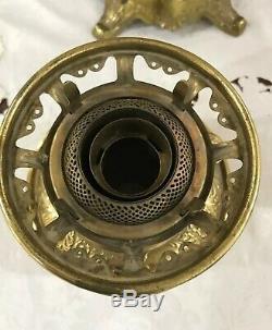 Antique Victorian Gwtw Oil Lamp Cranberry Torch Wreath Brass Edward Miller Juno