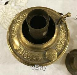 Antique Victorian Gwtw Oil Lamp Cranberry Torch Wreath Brass Edward Miller Juno