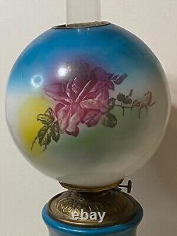 Antique Victorian Gwtw Oil Lamp Globe Hand Painted Roses