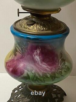 Antique Victorian Gwtw Oil Lamp Globe Hand Painted Roses