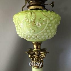 Antique Victorian Gwtw Opalescent HP Flowers Glass Parlor Banquet Oil Table Lamp