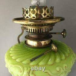 Antique Victorian Gwtw Opalescent HP Flowers Glass Parlor Banquet Oil Table Lamp