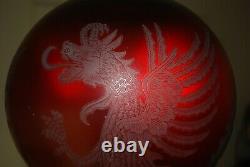 Antique Victorian Gwtw Ruby Red Old Glass Chinese Japanese Dragon Oil Lamp Shade