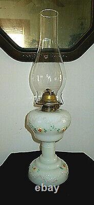 Antique Victorian HP Embossed Milk Glass Oil Lamp Northwood Glass Cocomplete