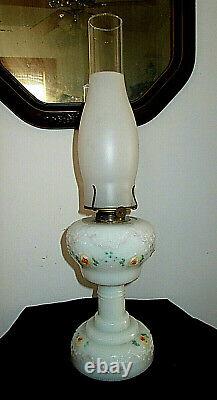 Antique Victorian HP Embossed Milk Glass Oil Lamp Northwood Glass Cocomplete