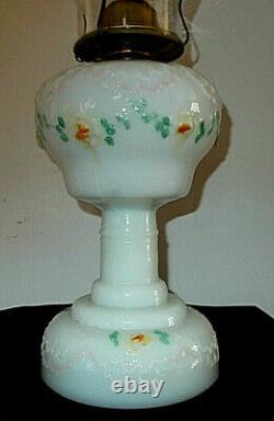 Antique Victorian HP Embossed Milk Glass Oil Lamp Northwood Glass Cocomplete