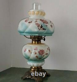 Antique Victorian Hand Painted Climax Oil Lamp Milk Glass Excellent Condition