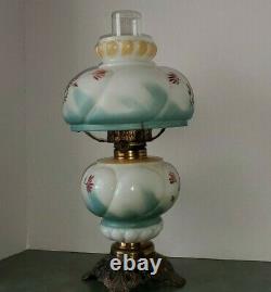 Antique Victorian Hand Painted Climax Oil Lamp Milk Glass Excellent Condition