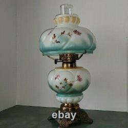 Antique Victorian Hand Painted Climax Oil Lamp Milk Glass Excellent Condition