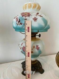 Antique Victorian Hand Painted Climax Oil Lamp Milk Glass Excellent Condition