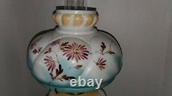 Antique Victorian Hand Painted Climax Oil Lamp Milk Glass Excellent Condition