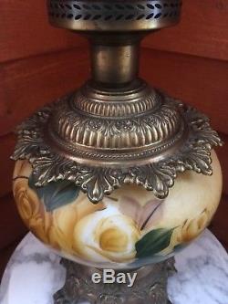 Antique Victorian Hand Painted Floral Electrified Oil Parlor Banquet GWTW Lamp