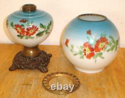 Antique Victorian Hand Painted GWTW Oil Lamp Font & Globe (No Burner or Chimney)