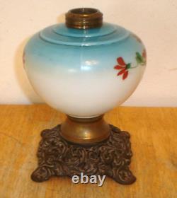 Antique Victorian Hand Painted GWTW Oil Lamp Font & Globe (No Burner or Chimney)