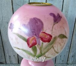 Antique Victorian Hand Painted Iris GWTW Gone With The Wind Oil Table Lamp