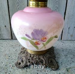 Antique Victorian Hand Painted Iris GWTW Gone With The Wind Oil Table Lamp