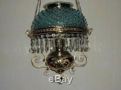 Antique Victorian Hanging Brass Parlor Kerosene Oil Lamp