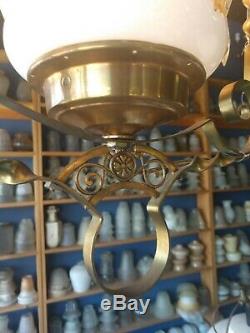 Antique Victorian Hanging Brass Parlor Kerosene Oil Lamp electric converted