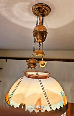 Antique Victorian Hanging Electrified Oil Library Parlor Lamp