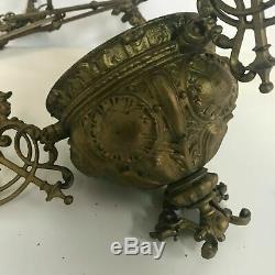 Antique Victorian Hanging Metal Ornate Oil Chandelier Plant Ceiling Lamp Holder