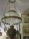 Antique Victorian Hanging Oil/Kerosene Lamp with floral shade
