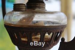 Antique Victorian Hanging Oil Lamp Bracket With Oil Lamp Font And Ball Shade