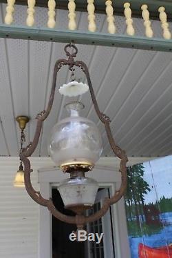 Antique Victorian Hanging Oil Lamp Bracket With Oil Lamp Fontshade Smoke Bell